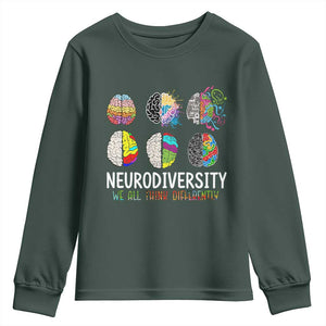 Embrace Neurodiversity Youth Sweatshirt We All Think Differently TS02 Dark Forest Green Print Your Wear