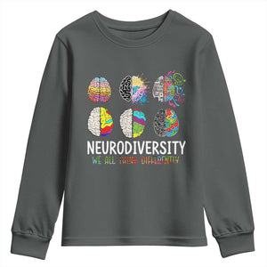 Embrace Neurodiversity Youth Sweatshirt We All Think Differently TS02 Dark Heather Print Your Wear