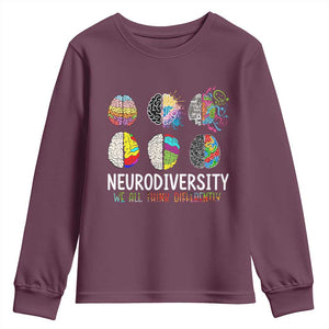 Embrace Neurodiversity Youth Sweatshirt We All Think Differently TS02 Maroon Print Your Wear