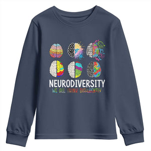 Embrace Neurodiversity Youth Sweatshirt We All Think Differently TS02 Navy Print Your Wear