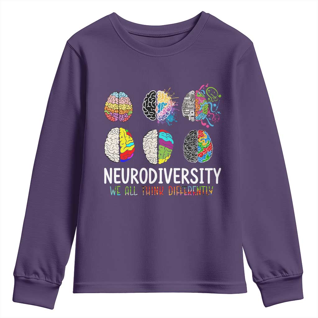 Embrace Neurodiversity Youth Sweatshirt We All Think Differently TS02 Purple Print Your Wear