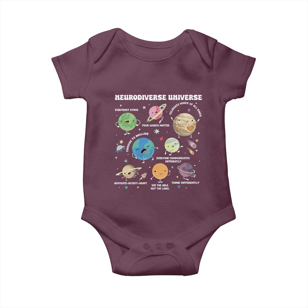 Neurodiverse Universe Baby Onesie Autism Awareness ASD ADHD Neurodiversity Sped Teacher TS02 Maroon Print Your Wear