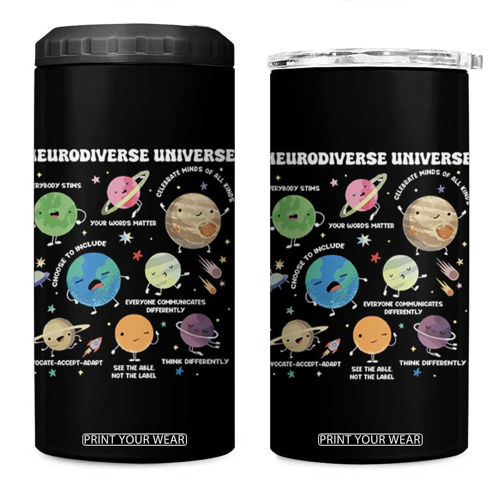 Neurodiverse Universe 4 in 1 Can Cooler Tumbler Autism Awareness ASD ADHD Neurodiversity Sped Teacher TS02 One Size: 16 oz Black Print Your Wear