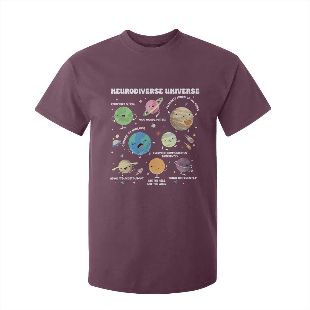 Neurodiverse Universe T Shirt For Kid Autism Awareness ASD ADHD Neurodiversity Sped Teacher TS02 Maroon Print Your Wear