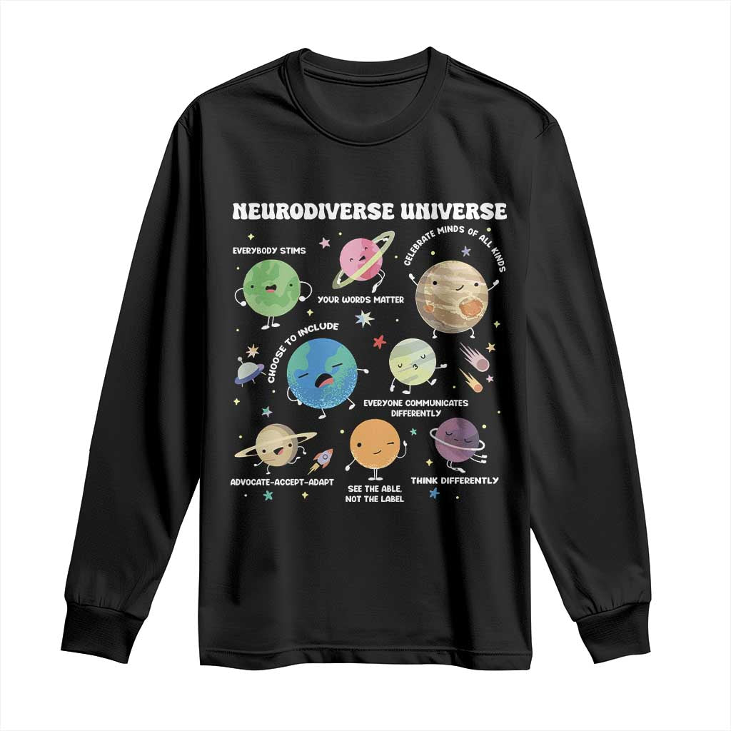 Neurodiverse Universe Long Sleeve Shirt Autism Awareness ASD ADHD Neurodiversity Sped Teacher TS02 Black Print Your Wear