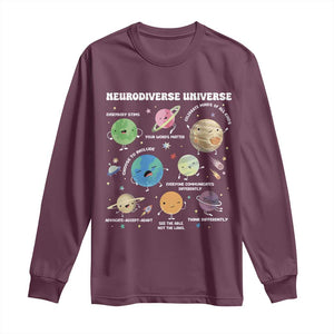 Neurodiverse Universe Long Sleeve Shirt Autism Awareness ASD ADHD Neurodiversity Sped Teacher TS02 Maroon Print Your Wear