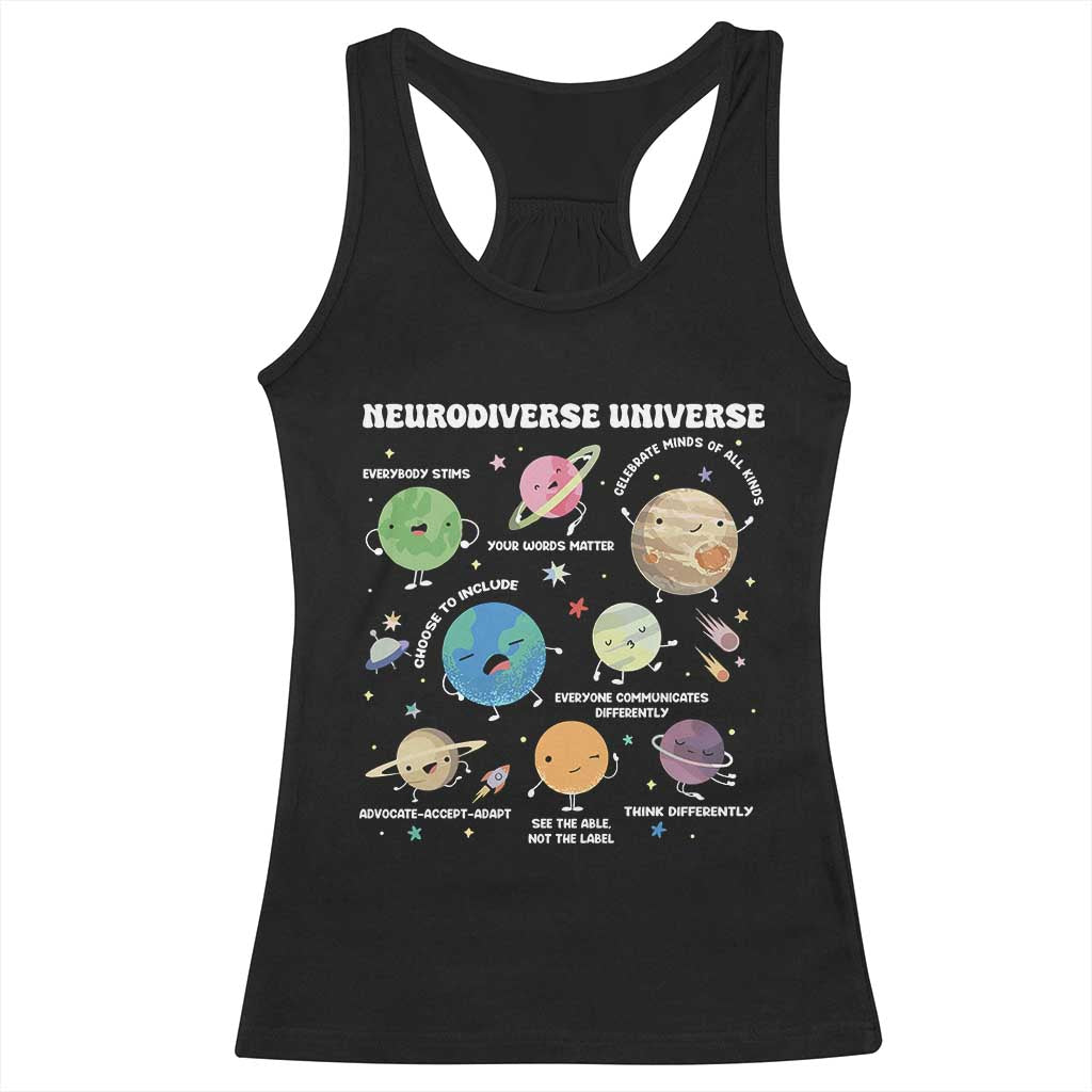 Neurodiverse Universe Racerback Tank Top Autism Awareness ASD ADHD Neurodiversity Sped Teacher TS02 Black Print Your Wear