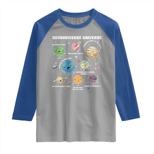 Neurodiverse Universe Raglan Shirt Autism Awareness ASD ADHD Neurodiversity Sped Teacher TS02 Sport Gray Royal Print Your Wear