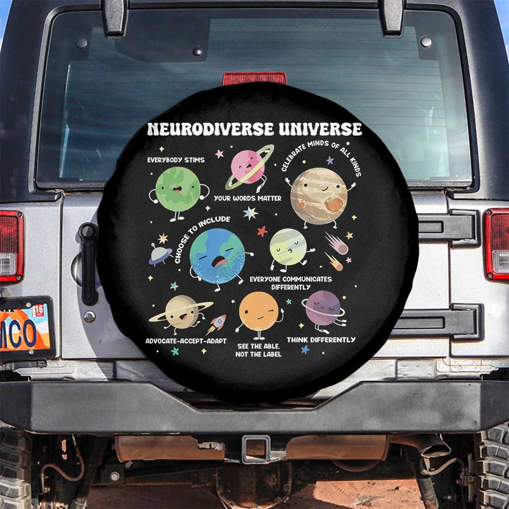 Neurodiverse Universe Spare Tire Cover Autism Awareness ASD ADHD Neurodiversity Sped Teacher TS02 No hole Black Print Your Wear