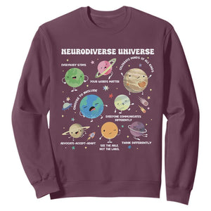 Neurodiverse Universe Sweatshirt Autism Awareness ASD ADHD Neurodiversity Sped Teacher TS02 Maroon Print Your Wear