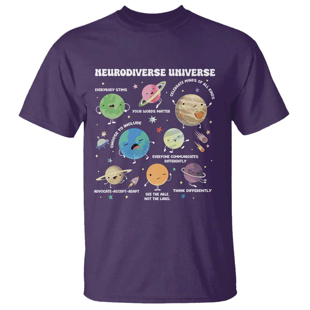 Neurodiverse Universe T Shirt Autism Awareness ASD ADHD Neurodiversity Sped Teacher TS02 Purple Print Your Wear