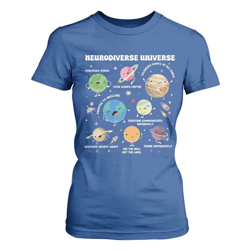Neurodiverse Universe T Shirt For Women Autism Awareness ASD ADHD Neurodiversity Sped Teacher TS02 Royal Blue Print Your Wear