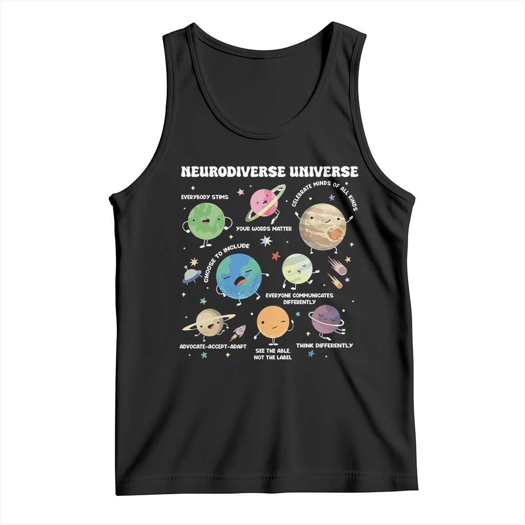 Neurodiverse Universe Tank Top Autism Awareness ASD ADHD Neurodiversity Sped Teacher TS02 Black Print Your Wear