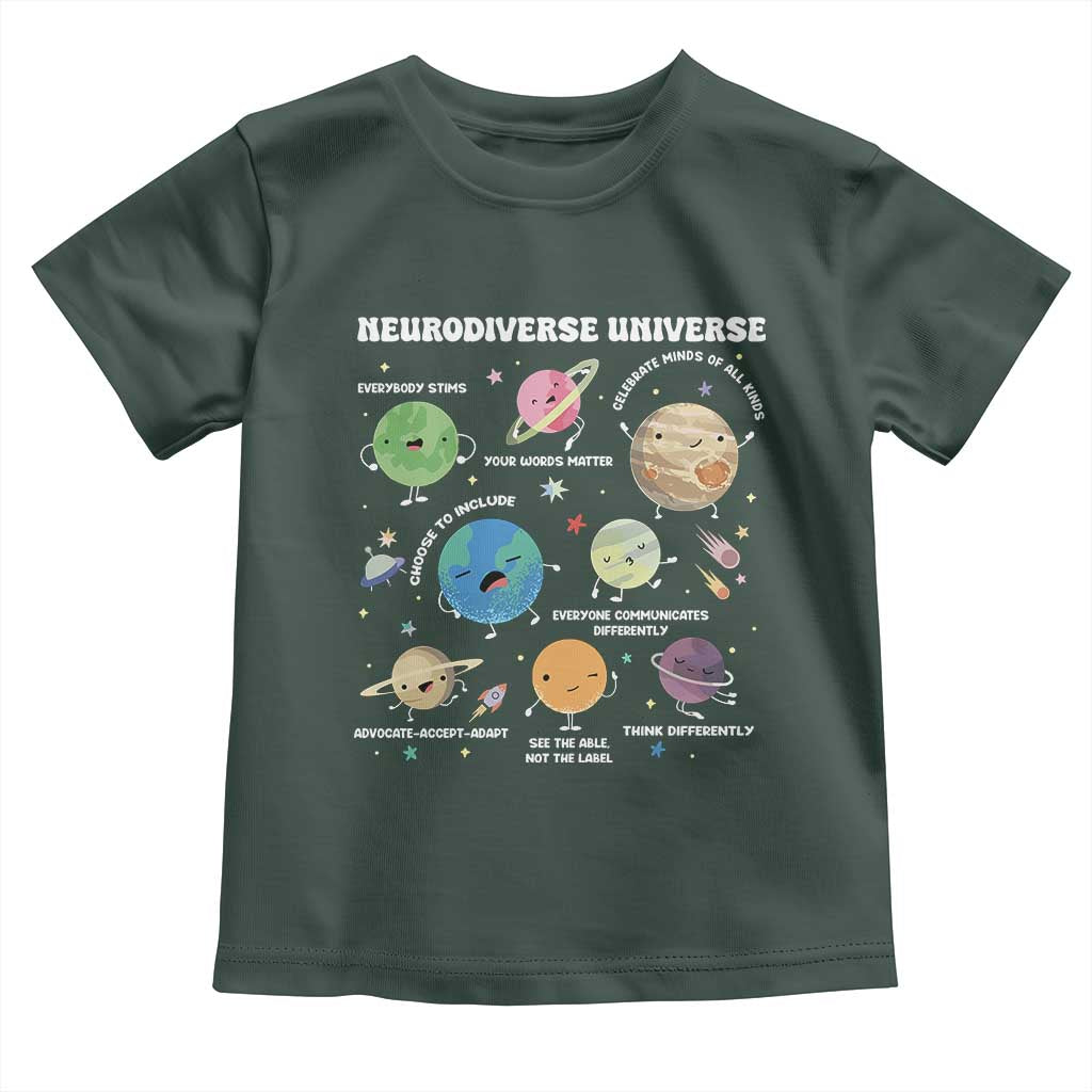 Neurodiverse Universe Toddler T Shirt Autism Awareness ASD ADHD Neurodiversity Sped Teacher TS02 Dark Forest Green Print Your Wear