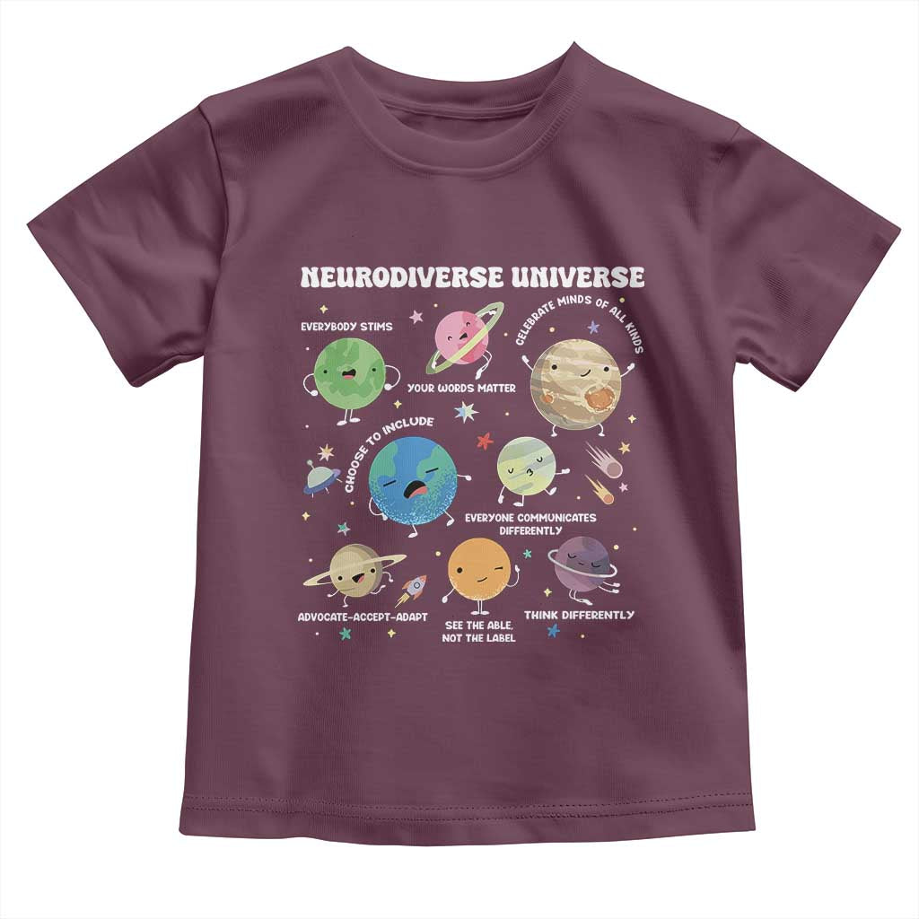 Neurodiverse Universe Toddler T Shirt Autism Awareness ASD ADHD Neurodiversity Sped Teacher TS02 Maroon Print Your Wear