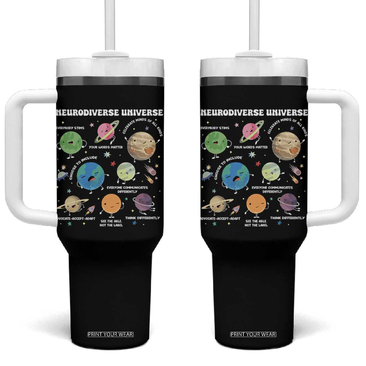 Neurodiverse Universe Tumbler With Handle Autism Awareness ASD ADHD Neurodiversity Sped Teacher TS02 One Size: 40 oz Black Print Your Wear
