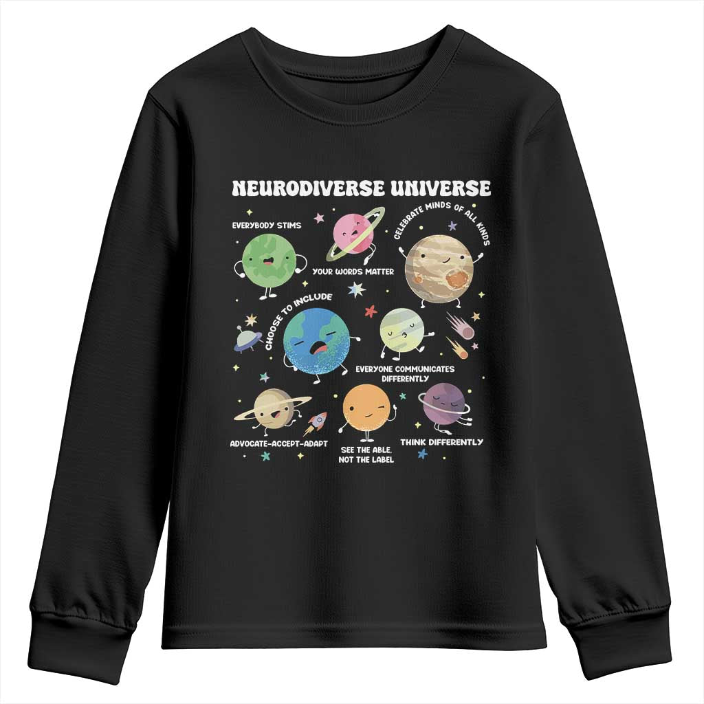 Neurodiverse Universe Youth Sweatshirt Autism Awareness ASD ADHD Neurodiversity Sped Teacher TS02 Black Print Your Wear
