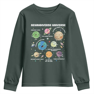 Neurodiverse Universe Youth Sweatshirt Autism Awareness ASD ADHD Neurodiversity Sped Teacher TS02 Dark Forest Green Print Your Wear