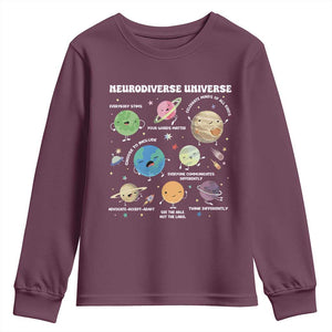 Neurodiverse Universe Youth Sweatshirt Autism Awareness ASD ADHD Neurodiversity Sped Teacher TS02 Maroon Print Your Wear