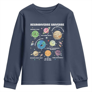 Neurodiverse Universe Youth Sweatshirt Autism Awareness ASD ADHD Neurodiversity Sped Teacher TS02 Navy Print Your Wear