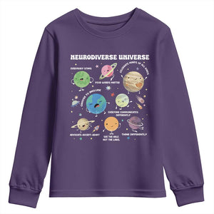 Neurodiverse Universe Youth Sweatshirt Autism Awareness ASD ADHD Neurodiversity Sped Teacher TS02 Purple Print Your Wear