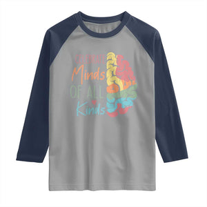 Embrace Neurodiversity Raglan Shirt Celebrate Minds of All Kinds Teacher ASD TS02 Sport Gray Navy Print Your Wear