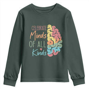 Embrace Neurodiversity Youth Sweatshirt Celebrate Minds of All Kinds Teacher ASD TS02 Dark Forest Green Print Your Wear
