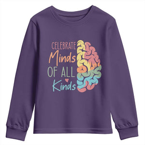 Embrace Neurodiversity Youth Sweatshirt Celebrate Minds of All Kinds Teacher ASD TS02 Purple Print Your Wear