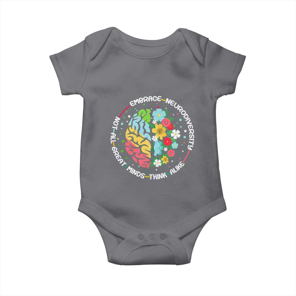 Embrace Neurodiversity Baby Onesie Neurodiverse Brain Autism Awareness ADHD Autistic TS02 Charcoal Print Your Wear