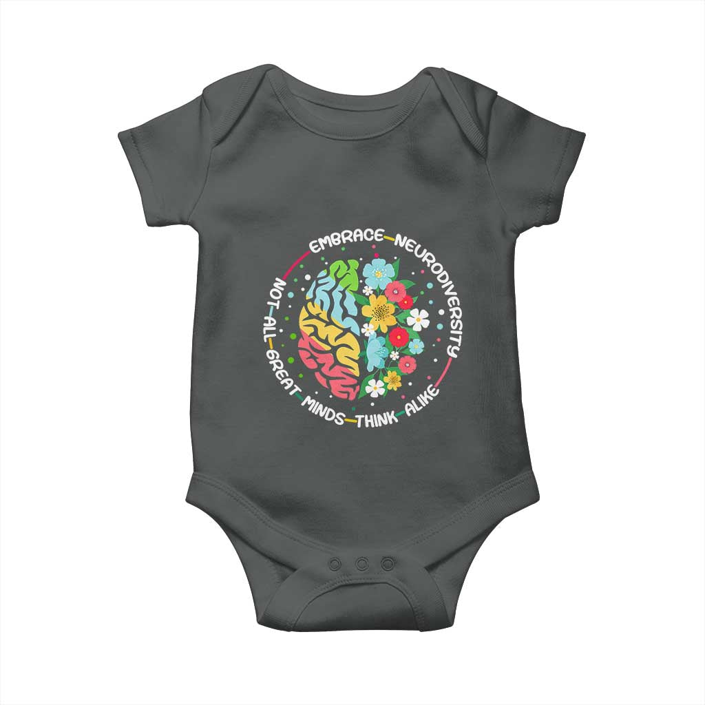 Embrace Neurodiversity Baby Onesie Neurodiverse Brain Autism Awareness ADHD Autistic TS02 Dark Heather Print Your Wear
