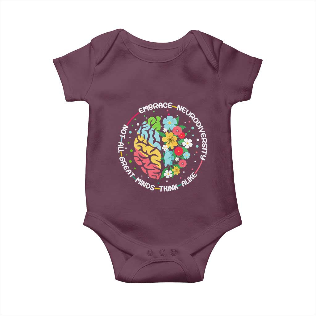 Embrace Neurodiversity Baby Onesie Neurodiverse Brain Autism Awareness ADHD Autistic TS02 Maroon Print Your Wear