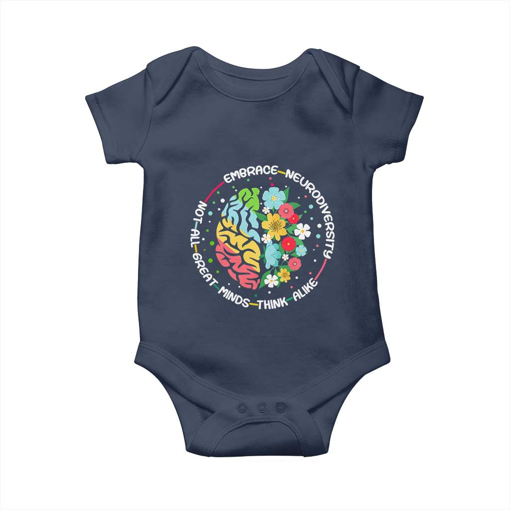 Embrace Neurodiversity Baby Onesie Neurodiverse Brain Autism Awareness ADHD Autistic TS02 Navy Print Your Wear
