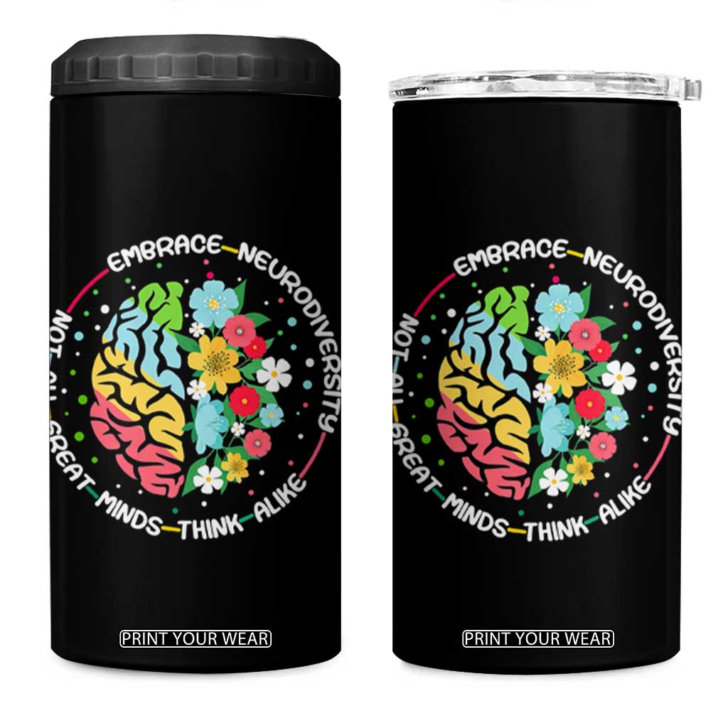Embrace Neurodiversity 4 in 1 Can Cooler Tumbler Neurodiverse Brain Autism Awareness ADHD Autistic TS02 One Size: 16 oz Black Print Your Wear