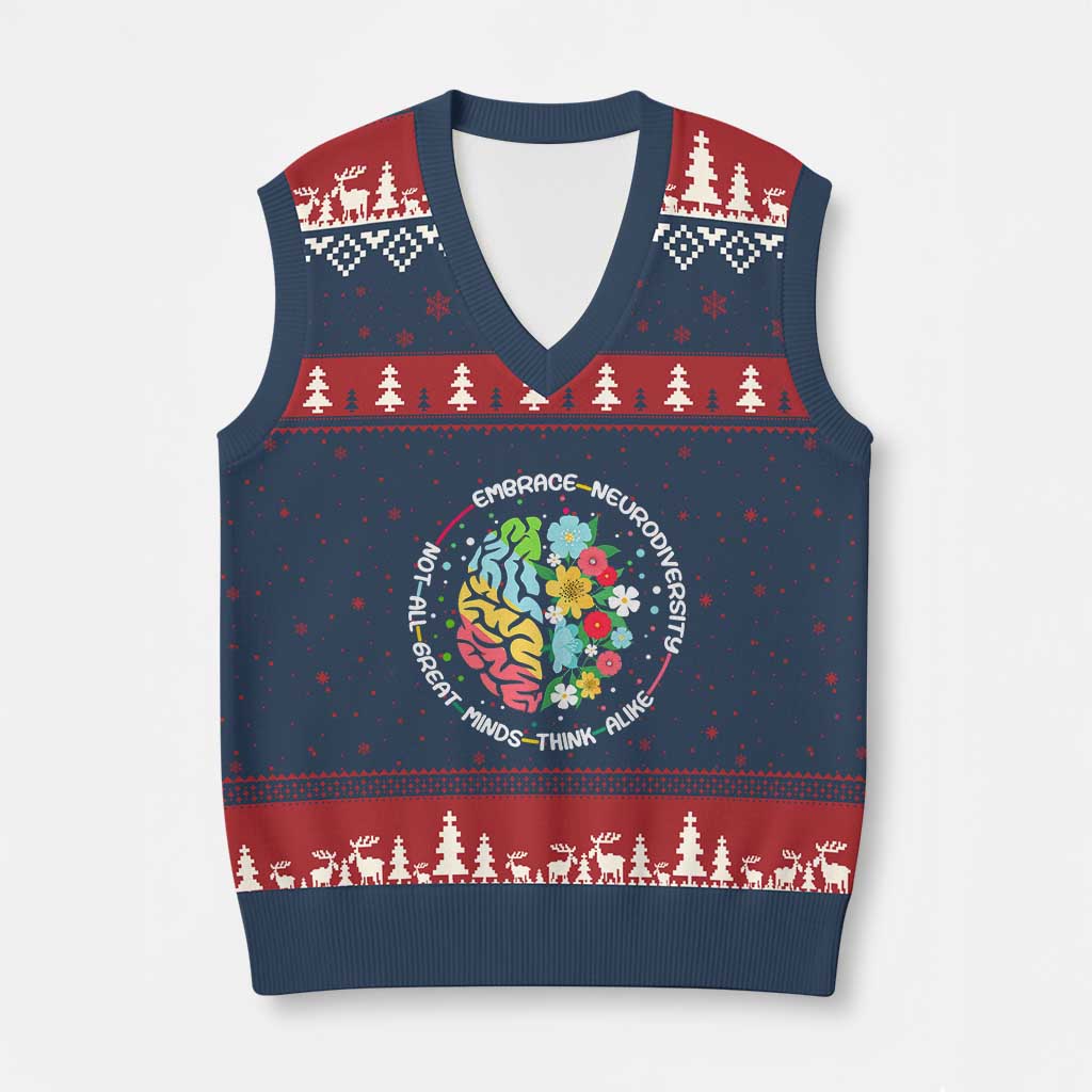 Embrace Neurodiversity V-Neck Knit Sweater Vest Neurodiverse Brain Autism Awareness ADHD Autistic TS02 Navy Red Print Your Wear