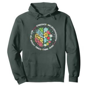 Embrace Neurodiversity Hoodie Neurodiverse Brain Autism Awareness ADHD Autistic TS02 Dark Forest Green Print Your Wear
