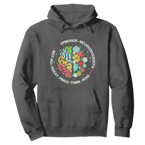 Embrace Neurodiversity Hoodie Neurodiverse Brain Autism Awareness ADHD Autistic TS02 Dark Heather Print Your Wear