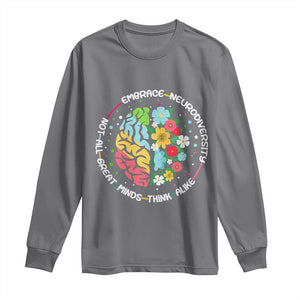 Embrace Neurodiversity Long Sleeve Shirt Neurodiverse Brain Autism Awareness ADHD Autistic TS02 Charcoal Print Your Wear