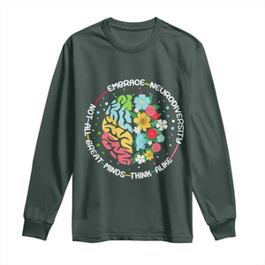 Embrace Neurodiversity Long Sleeve Shirt Neurodiverse Brain Autism Awareness ADHD Autistic TS02 Dark Forest Green Print Your Wear