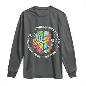 Embrace Neurodiversity Long Sleeve Shirt Neurodiverse Brain Autism Awareness ADHD Autistic TS02 Dark Heather Print Your Wear