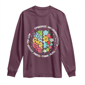 Embrace Neurodiversity Long Sleeve Shirt Neurodiverse Brain Autism Awareness ADHD Autistic TS02 Maroon Print Your Wear