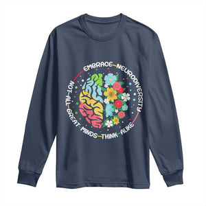 Embrace Neurodiversity Long Sleeve Shirt Neurodiverse Brain Autism Awareness ADHD Autistic TS02 Navy Print Your Wear