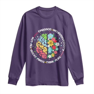 Embrace Neurodiversity Long Sleeve Shirt Neurodiverse Brain Autism Awareness ADHD Autistic TS02 Purple Print Your Wear