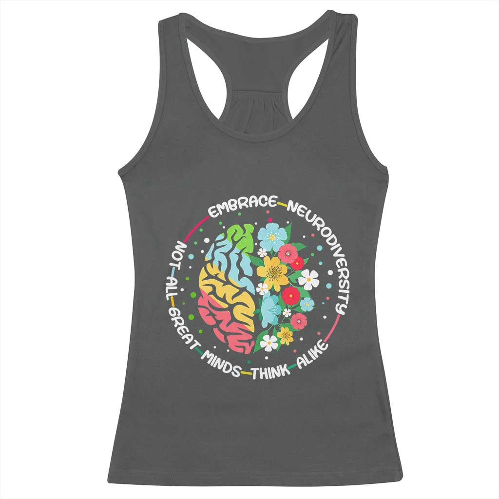 Embrace Neurodiversity Racerback Tank Top Neurodiverse Brain Autism Awareness ADHD Autistic TS02 Dark Heather Print Your Wear