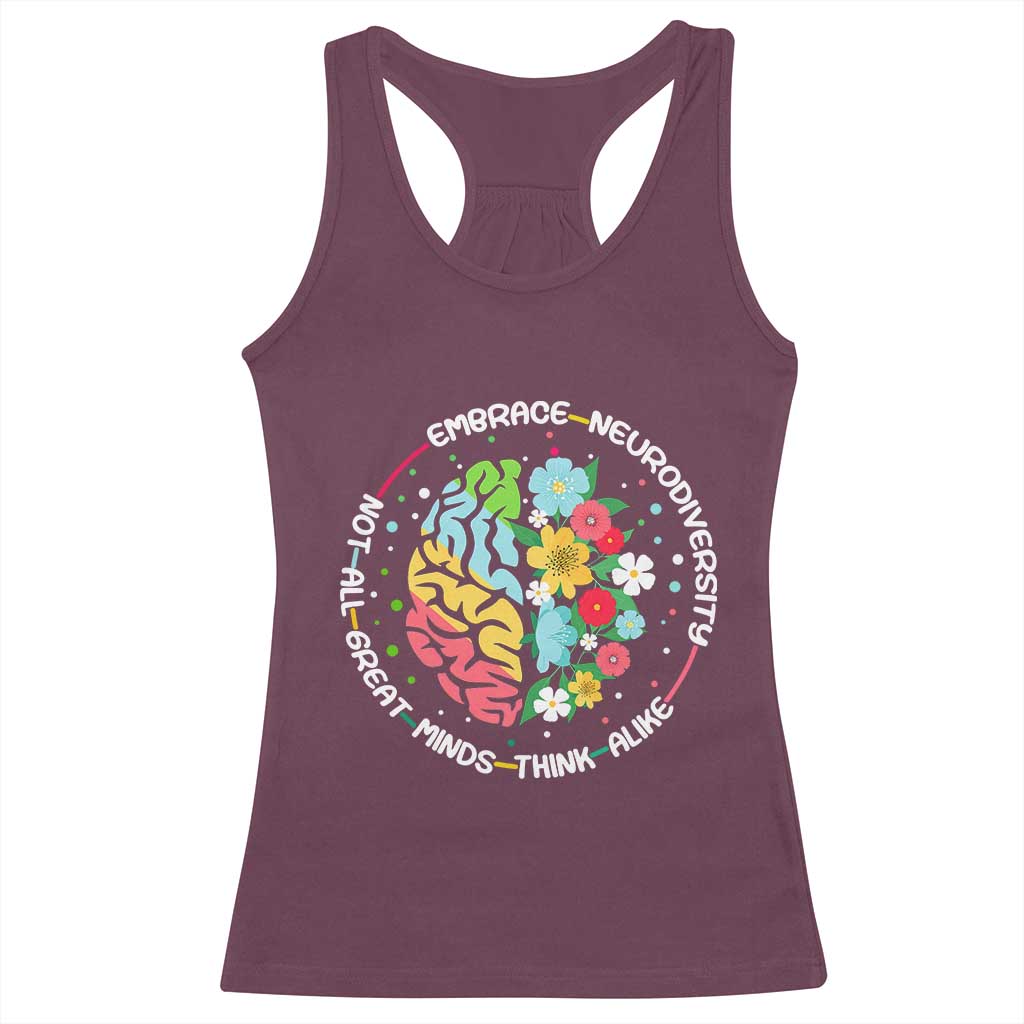 Embrace Neurodiversity Racerback Tank Top Neurodiverse Brain Autism Awareness ADHD Autistic TS02 Maroon Print Your Wear