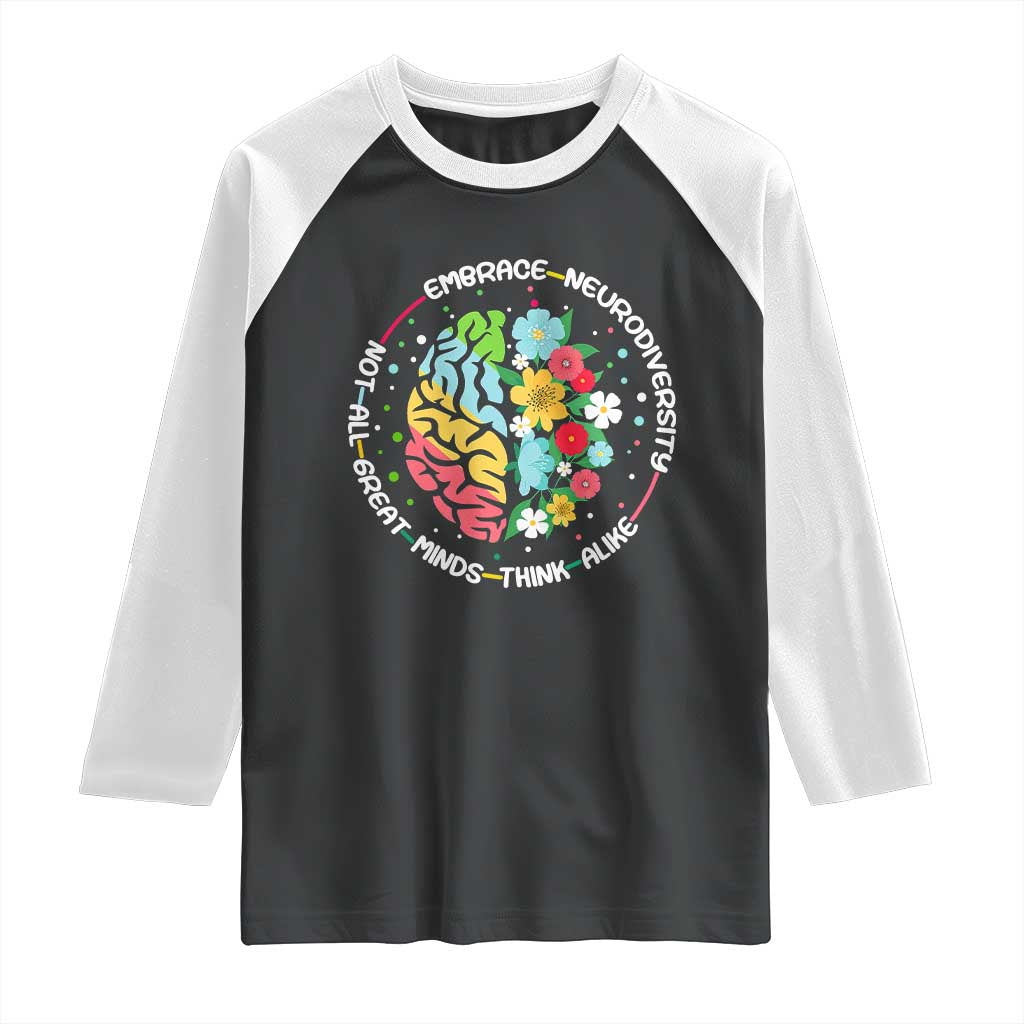 Embrace Neurodiversity Raglan Shirt Neurodiverse Brain Autism Awareness ADHD Autistic TS02 Black White Print Your Wear