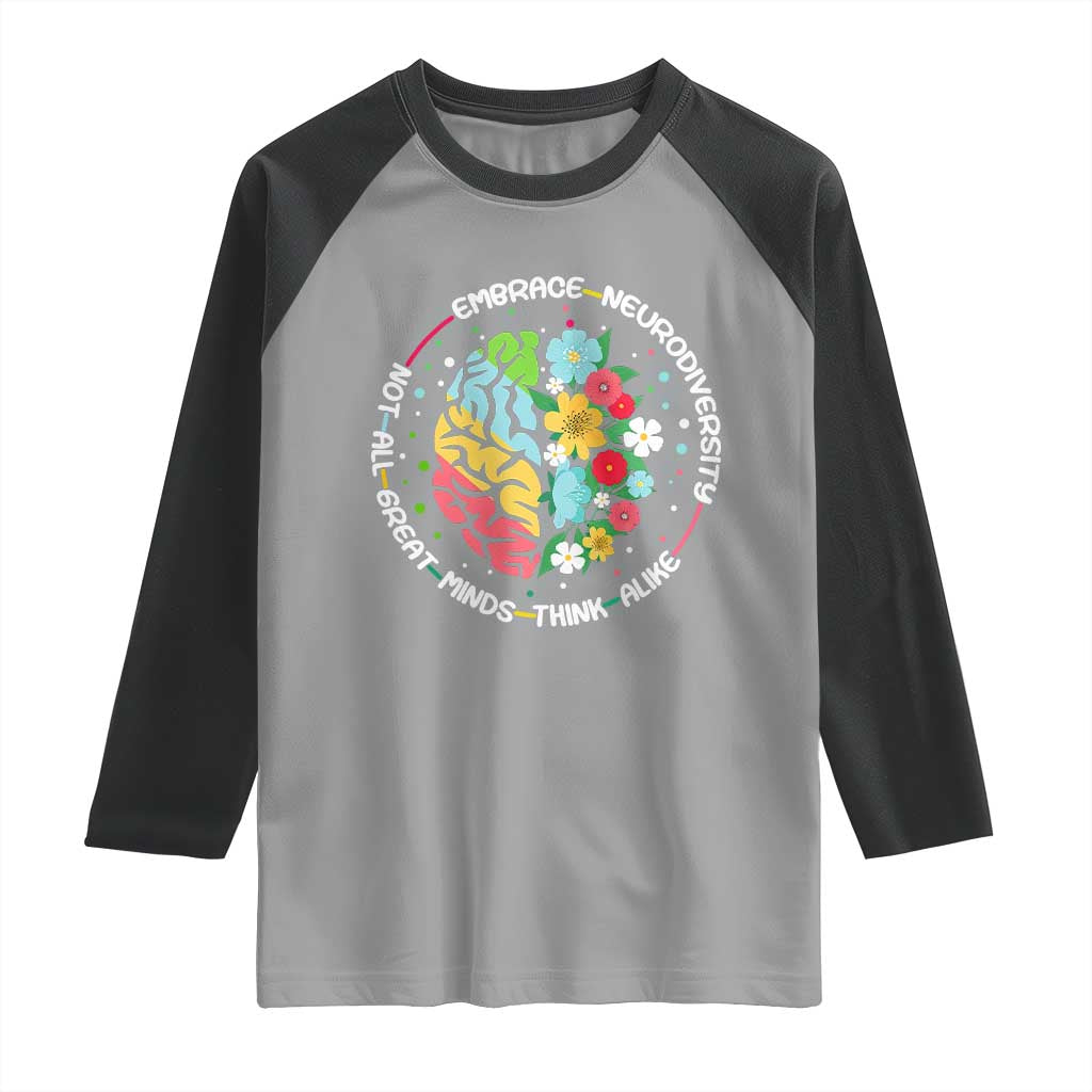 Embrace Neurodiversity Raglan Shirt Neurodiverse Brain Autism Awareness ADHD Autistic TS02 Sport Gray Black Print Your Wear