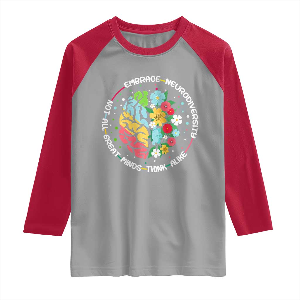 Embrace Neurodiversity Raglan Shirt Neurodiverse Brain Autism Awareness ADHD Autistic TS02 Sport Gray Red Print Your Wear