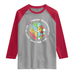 Embrace Neurodiversity Raglan Shirt Neurodiverse Brain Autism Awareness ADHD Autistic TS02 Sport Gray Red Print Your Wear