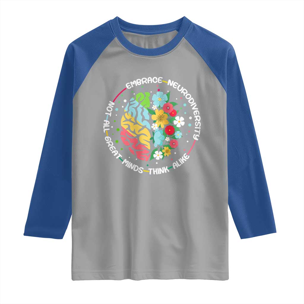 Embrace Neurodiversity Raglan Shirt Neurodiverse Brain Autism Awareness ADHD Autistic TS02 Sport Gray Royal Print Your Wear