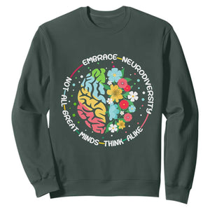 Embrace Neurodiversity Sweatshirt Neurodiverse Brain Autism Awareness ADHD Autistic TS02 Dark Forest Green Print Your Wear